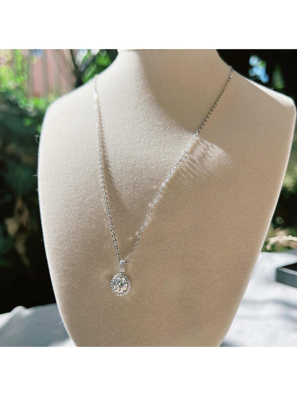 1ct Moissanite Pendant Halo Necklace 925 Sterling Silver Anniversary Gift Luxury